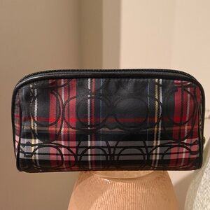 Coach signature Plaid Black and Red Cosmetic Bag